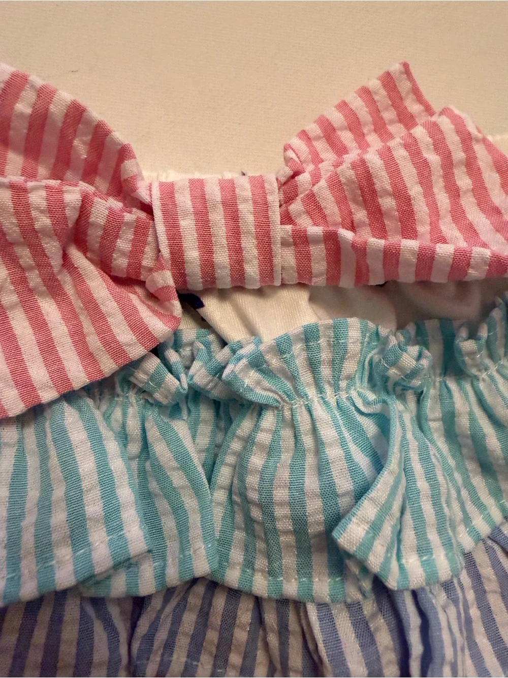 Girls Pink Striped Ruffle Two-Piece Set with Car Applique